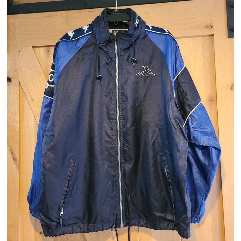 Kappa Mens Size L Blue Jacket Hooded Mesh Lined Nude Silhouette Stitched